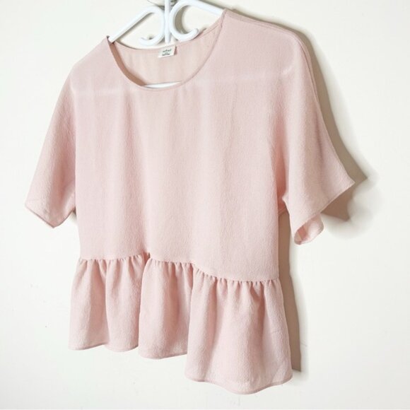 ARITZIA Wilfred Macee Blouse Top Cropped Peplum Short Sleeve Pale Pink XXS - Picture 5 of 16
